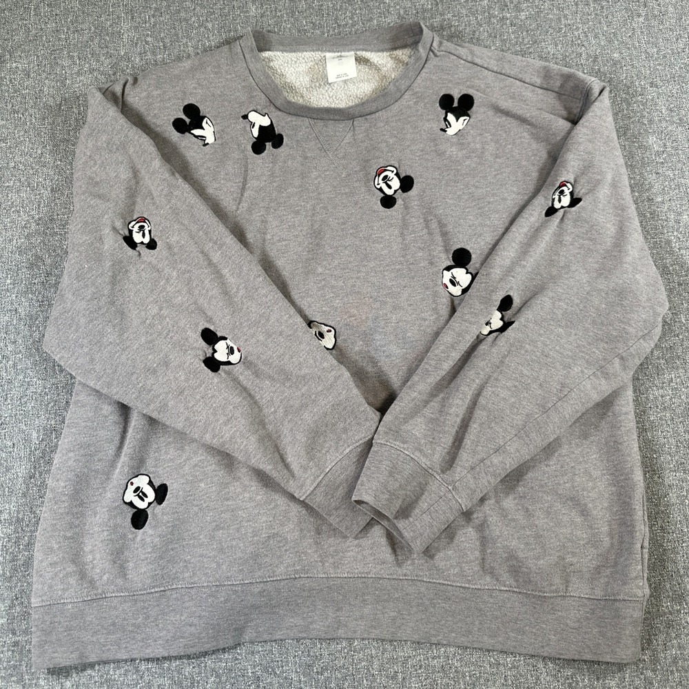 Disney Mickey Mouse All Over Print Crewneck Sweatshirt‎ Gray 2XL Fleece